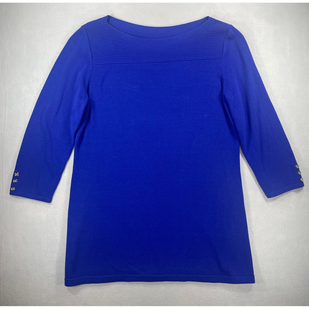 Karen Scott Womens Royal Blue Cotton Boat Neck 3/4‎ Sleeve Knit Top Small